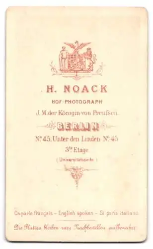 Fotografie H. Noack, Berlin, Unter den Linden 45, Portrait einer Dame