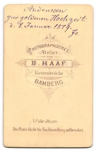 Fotografie B. Haaf, Bamberg, Kettenbrücke, Porträt einer älteren Dame