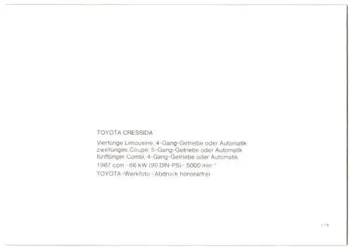 Fotografie Auto Toyota Cressida, Motorraum mit 4-Zylinder OHC-Motor, Werkfoto