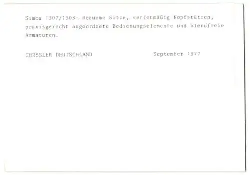 Fotografie Auto Chrysler Simca 1307 /1308 Innenraum, Werkfoto