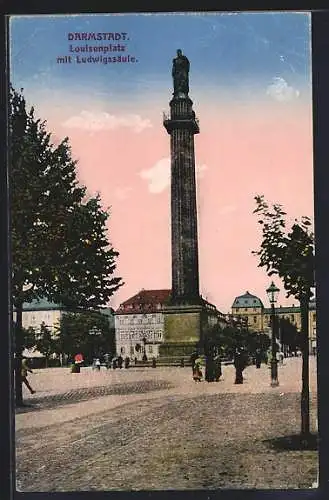 AK Darmstadt, Louisenplatz mit Ludwigssäule