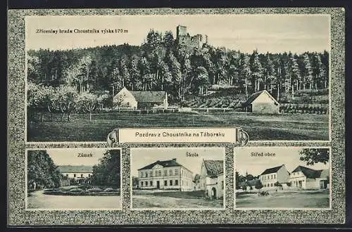 AK Chroustnik, Zamek, Skola, Namesti, Panorama