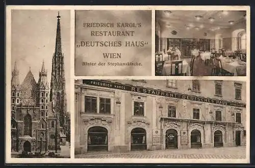 AK Wien, Restaurant Deutsches Haus von Friedrich Kargl hinter der Stephanskirche