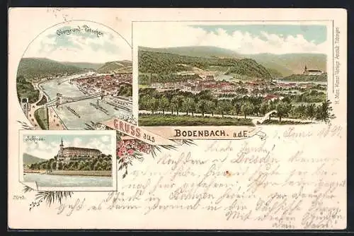 Lithographie Tetschen-Bodenbach / Decin, Panorama & Schloss