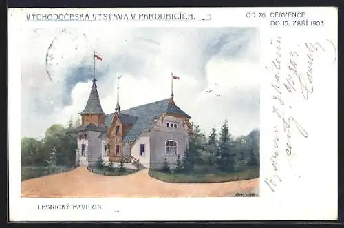 Künstler-AK Pardubice, Vychodoceska vystava 1903, Lesnicky Pavillon