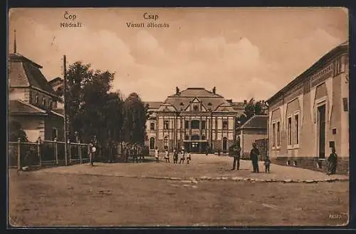 AK Cop / Csap, Nádrazí, Blick nach Bahnhof