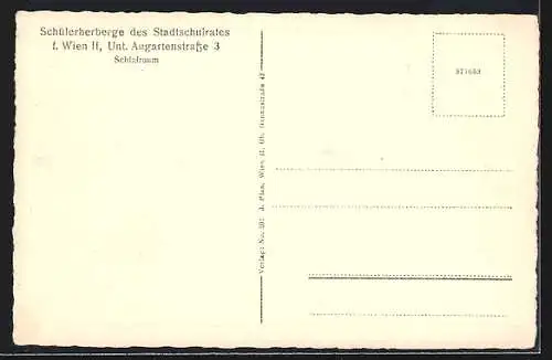 AK Wien, Schlafzimmer in der Schülerherberge des Stadtschulrates, Unt. Augartenstrasse 3