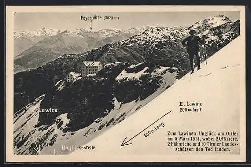 AK Ortler, Lawinen-Unglück 1914, Payerhütte