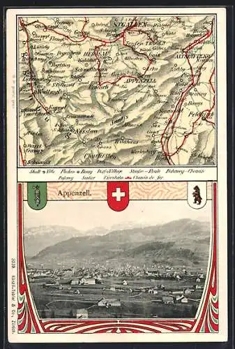 AK Appenzell, Ortspanorama, Stadtwappen, Landkarte