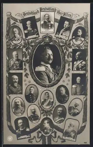 AK Portrait von Kaiser Wilhelm II., König Friedrich August v. Sachsen, Grossherzog Friedrich II. v. Baden