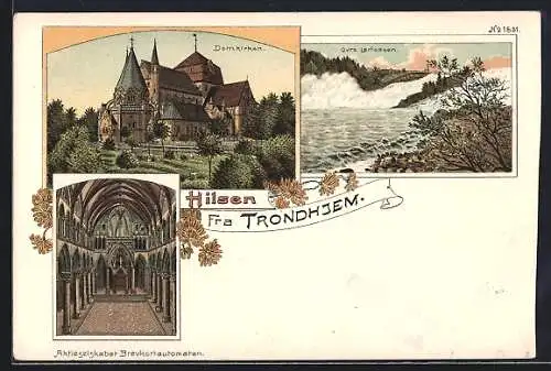 Lithographie Trondheim, Domkirken, Ovre Lerfossen