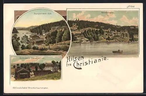 Lithographie Christiania, Grevsens Sanatorium, Nordstrand Bad, Panorama