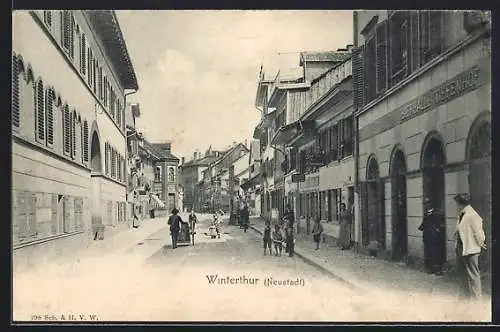 AK Winterthur, Neustadt, Strassenpartie mit Passanten und Gasthaus Bierhalle Tiefenhof