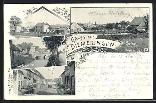 AK Diemeringen, Bahnhof, Vorstadt mit Eickel-Fluss, Hauptstrasse