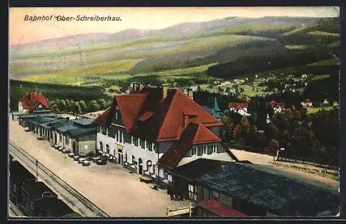 AK Ober-Schreiberhau, Partie im Bahnhof