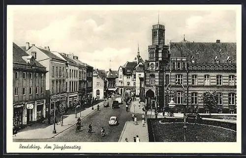 AK Rendsburg, Jungfernstieg mit Postamt aus der Vogelschau