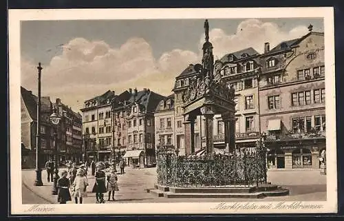 AK Mainz, Marktplatz mit Brunnen