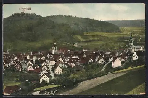 AK Nagold, Ortsansicht mit Burgruine