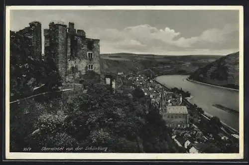 AK Oberwesel, Totalansicht von der Schönburg aus