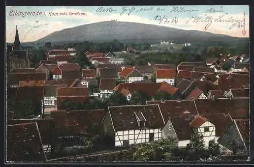 AK Elbingerode i. Harz, Ortsansicht mit Brocken