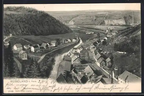 AK Rübeland, Teilansicht mit Hauptstrasse und Blick auf den Kohleabbau