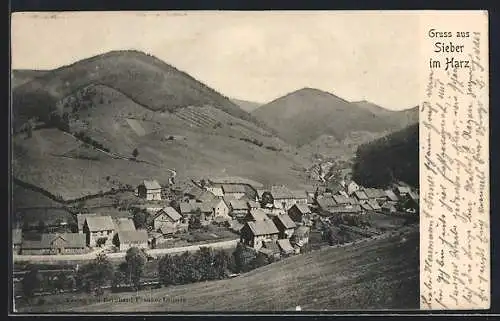 AK Sieber, Ortsansicht mit Bergpanorama