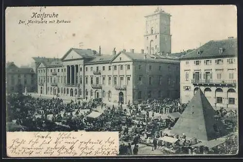 AK Karlsruhe, Der Marktplatz mit Rathaus