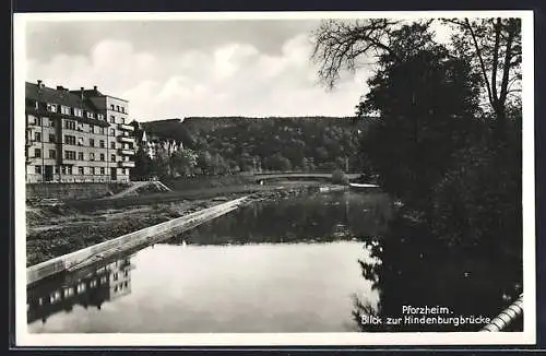 AK Pforzheim, Blick zur Hindenburgbrücke