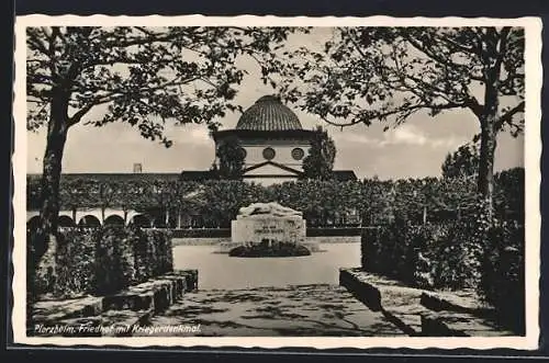 AK Pforzheim, Friedhof mit Kriegerdenkmal