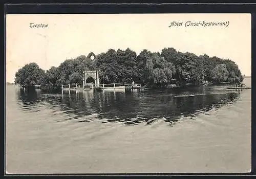 AK Berlin-Treptow, Blick auf das Insel-Restaurant Abtei