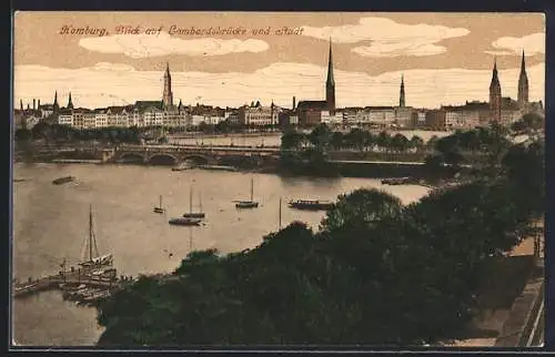 AK Hamburg-Neustadt, Blick auf Lombardsbrücke und Stadt