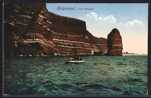 AK Helgoland, Blick auf Der Mönch, Ruderboot