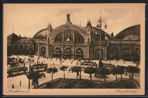 AK Frankfurt a. M., Hauptbahnhof mit Strassenbahn