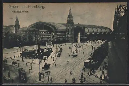 AK Hamburg-St.Georg, Hauptbahnhof mit Strassenbahn