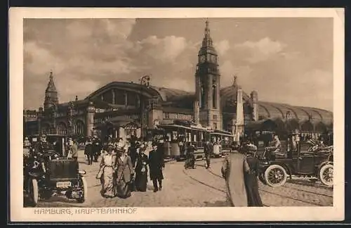 AK Hamburg-St.Georg, Hauptbahnhof mit Strassenbahn