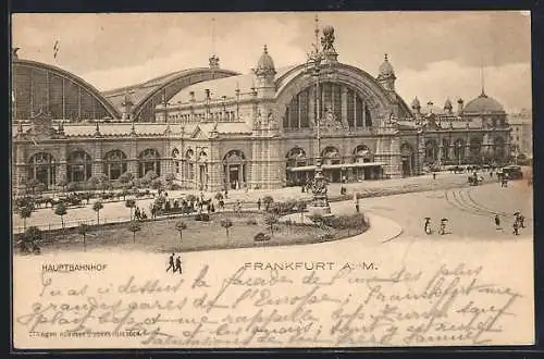 AK Frankfurt a. M., Hauptbahnhof mit Denkmal