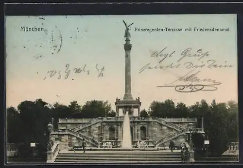 AK München, Prinzregenten-Terrasse mit Friedensdenkmal