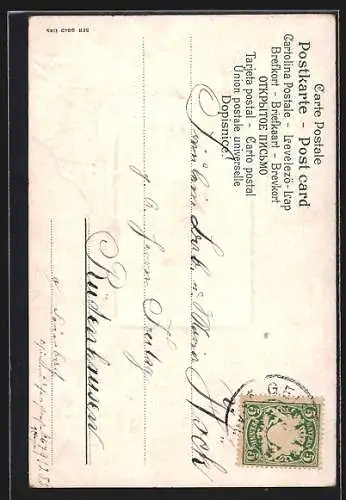 AK Prosit Neujahr, Verschneites Kalenderblatt mit Vögeln