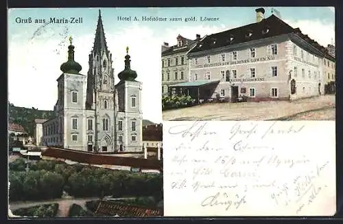 AK Mariazell, Hotel zum goldenen Löwen, Kirche