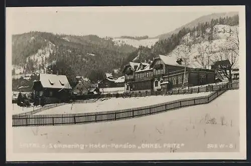 AK Spital am Semmering, Hotel-Pension Onkel Fritz mit Umgebung im Winter