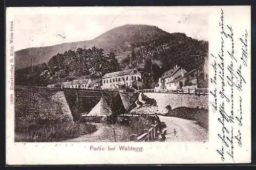 AK Waldegg, Ortspartie mit Brücke