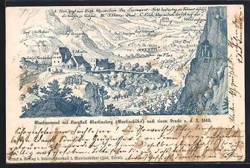 AK St. Martinsberg, Die Martinswand mit Burgstall Martinsberg 1668