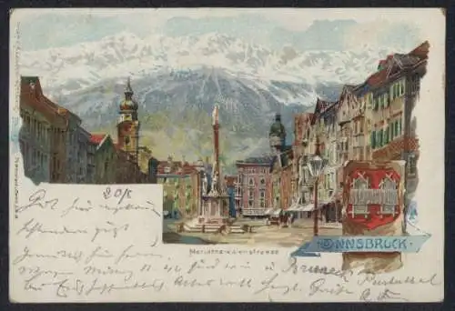 Lithographie Innsbruck, Mariatheresienstrasse, Stadtwappen