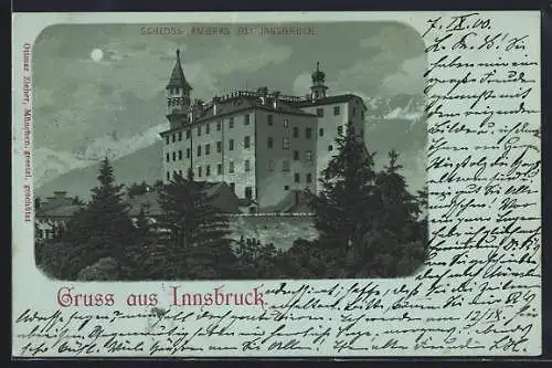 Mondschein-Lithographie Innsbruck, Schloss Ambras