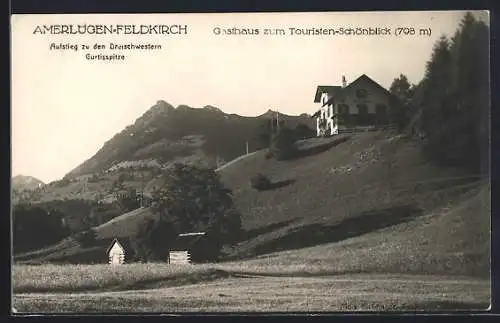 AK Amerlügen-Feldkirch, Gasthaus zum Touristen-Schönblick, Aufstieg zu den Dreischwestern mit Gurtisspitze