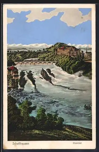 AK Schaffhausen, Blick zum Rheinfall, Wasserfall