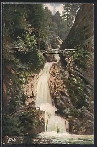 Künstler-AK Lierbach, Wasserfall Allerheiligen mit Brücke