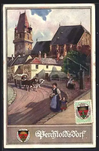 AK Deutscher Schulverein Nr.174: Perchtoldsdorf, Strassenpartie mit Kirche