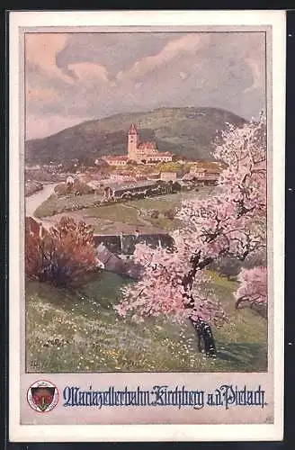 AK Deutscher Schulverein Nr. 711: Kirchberg a. d. Pirlach, Panorama zur Baumblüte, Mariazellerbahn