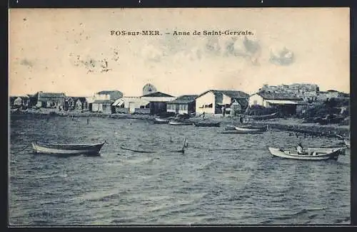 AK Fos-sur-Mer, Anse de Saint-Gervais avec bateaux au bord de l`eau